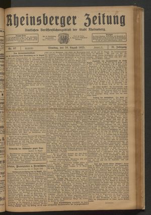 Rheinsberger Zeitung vom 18.08.1925