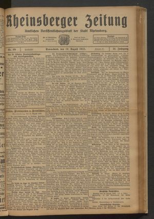 Rheinsberger Zeitung vom 22.08.1925