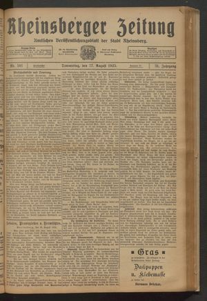 Rheinsberger Zeitung vom 27.08.1925