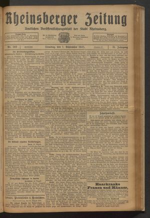 Rheinsberger Zeitung vom 01.09.1925