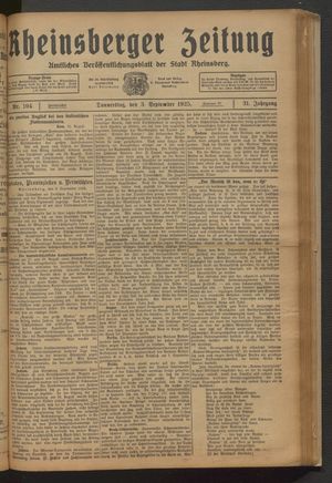 Rheinsberger Zeitung vom 03.09.1925