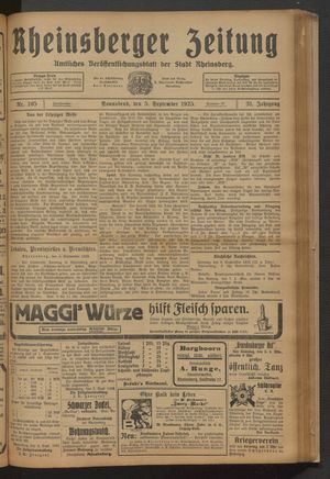 Rheinsberger Zeitung vom 05.09.1925