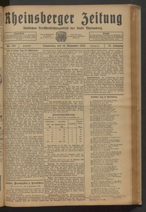 Rheinsberger Zeitung vom 10.09.1925