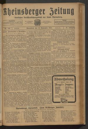 Rheinsberger Zeitung vom 12.09.1925