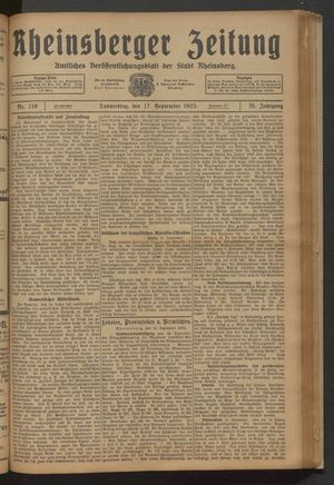 Rheinsberger Zeitung vom 17.09.1925