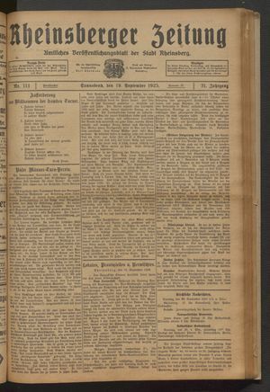 Rheinsberger Zeitung vom 19.09.1925