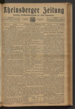 Rheinsberger Zeitung vom 22.09.1925