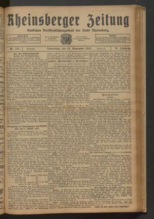 Rheinsberger Zeitung vom 24.09.1925