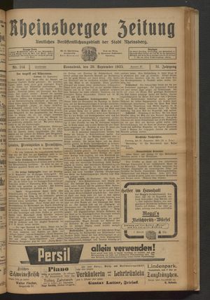 Rheinsberger Zeitung vom 26.09.1925