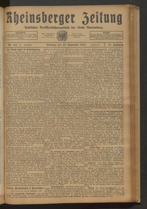 Rheinsberger Zeitung vom 29.09.1925