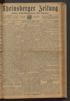 Rheinsberger Zeitung vom 01.10.1925