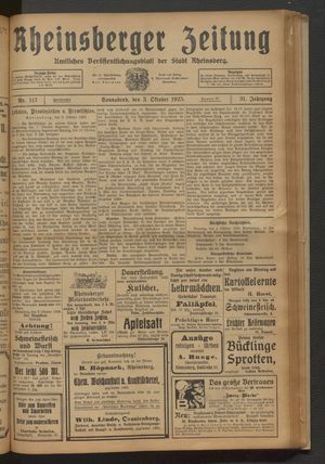 Rheinsberger Zeitung vom 03.10.1925