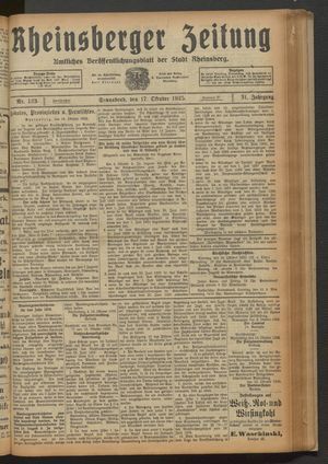Rheinsberger Zeitung vom 17.10.1925