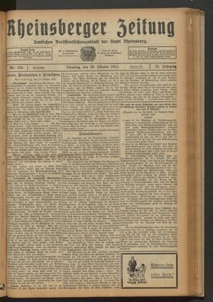 Rheinsberger Zeitung vom 20.10.1925