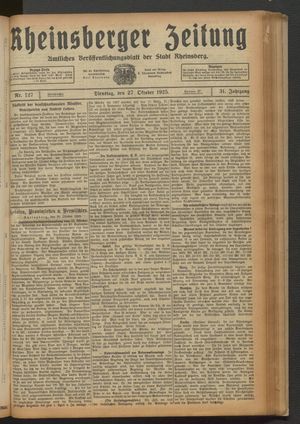 Rheinsberger Zeitung vom 27.10.1925