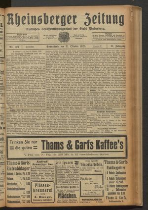 Rheinsberger Zeitung vom 31.10.1925