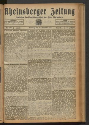 Rheinsberger Zeitung vom 10.11.1925