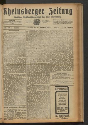 Rheinsberger Zeitung vom 17.11.1925