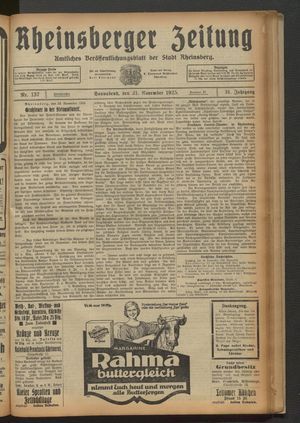 Rheinsberger Zeitung vom 21.11.1925