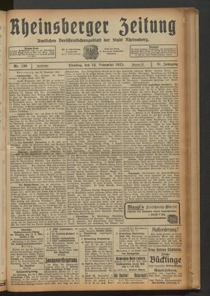Rheinsberger Zeitung vom 24.11.1925