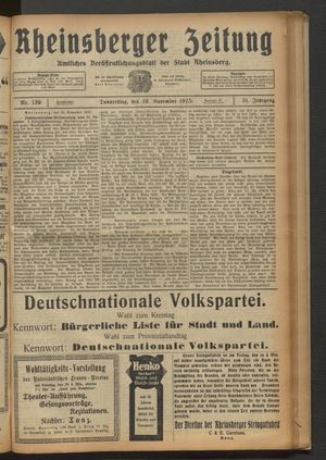 Rheinsberger Zeitung vom 26.11.1925