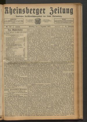 Rheinsberger Zeitung vom 01.12.1925