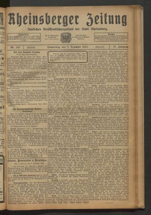 Rheinsberger Zeitung vom 03.12.1925