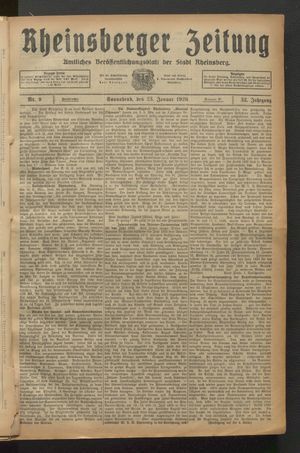 Rheinsberger Zeitung vom 23.01.1926