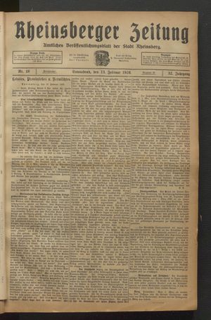 Rheinsberger Zeitung vom 13.02.1926