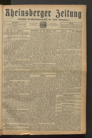 Rheinsberger Zeitung vom 20.02.1926