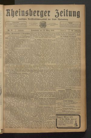 Rheinsberger Zeitung vom 13.03.1926