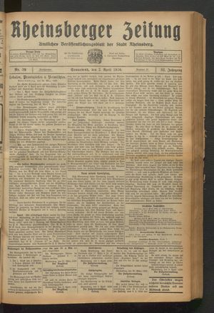Rheinsberger Zeitung vom 03.04.1926