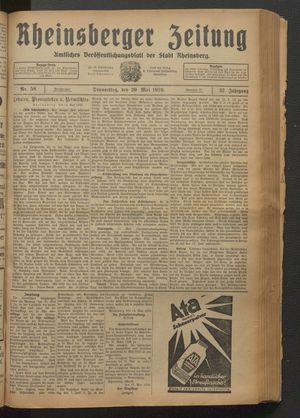 Rheinsberger Zeitung vom 20.05.1926