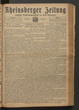 Rheinsberger Zeitung vom 03.06.1926