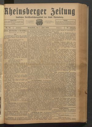 Rheinsberger Zeitung vom 05.06.1926