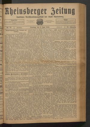 Rheinsberger Zeitung vom 08.06.1926