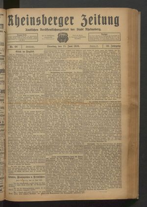 Rheinsberger Zeitung vom 15.06.1926