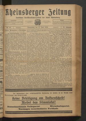 Rheinsberger Zeitung vom 17.06.1926