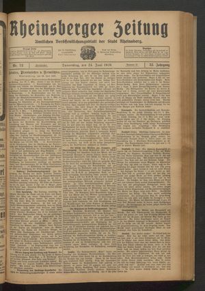 Rheinsberger Zeitung vom 24.06.1926