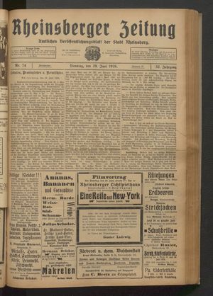 Rheinsberger Zeitung vom 29.06.1926
