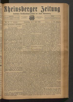 Rheinsberger Zeitung vom 01.07.1926