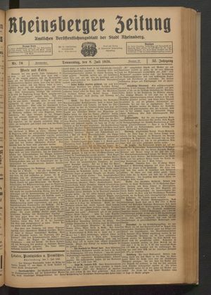 Rheinsberger Zeitung vom 08.07.1926