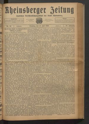Rheinsberger Zeitung vom 13.07.1926