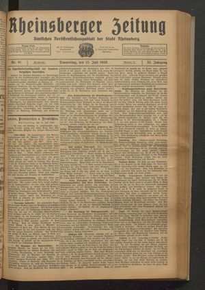 Rheinsberger Zeitung vom 15.07.1926