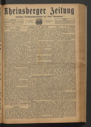 Rheinsberger Zeitung vom 20.07.1926
