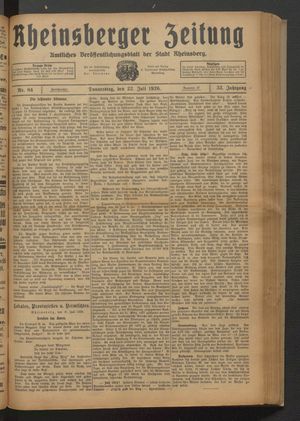 Rheinsberger Zeitung vom 22.07.1926
