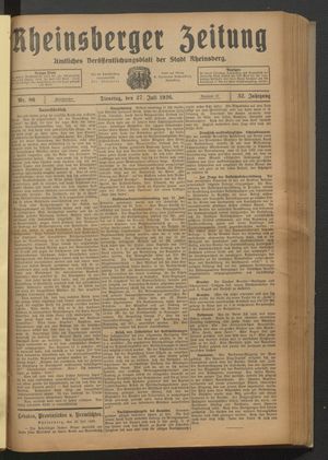 Rheinsberger Zeitung vom 27.07.1926