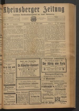 Rheinsberger Zeitung vom 31.07.1926