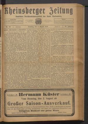 Rheinsberger Zeitung vom 03.08.1926