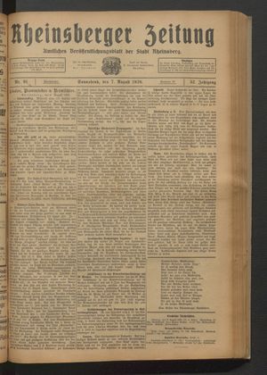 Rheinsberger Zeitung vom 07.08.1926